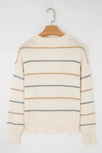 Multicolour Striped Buttoned Front V-Neck Drop Shoulder Cardigan - Sweaters & Cardigans/Cardigans