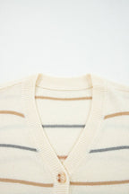 Multicolour Striped Buttoned Front V-Neck Drop Shoulder Cardigan - Sweaters & Cardigans/Cardigans