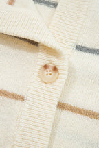 Multicolour Striped Buttoned Front V-Neck Drop Shoulder Cardigan - Sweaters & Cardigans/Cardigans