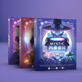 Mystic Moon: Base Game + 2 Expansion Bundle - three tabletop game boxes with cat witches and cauldrons on a purple background