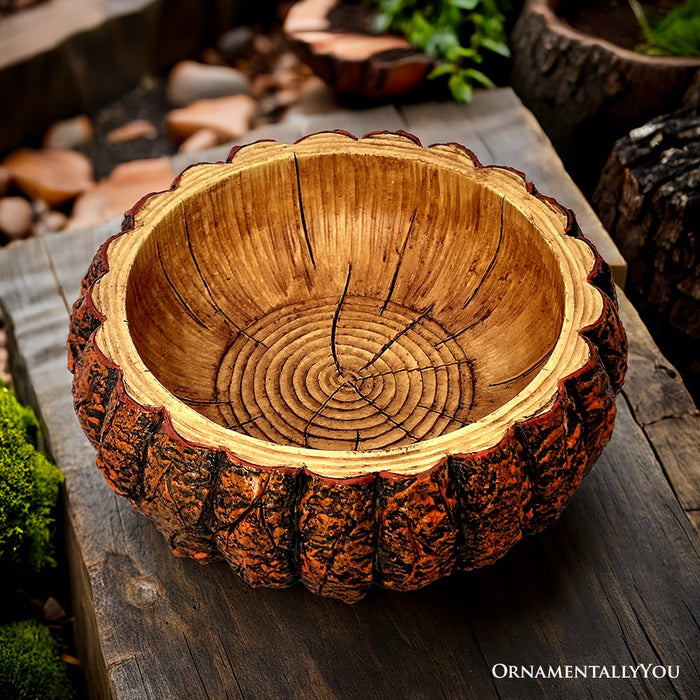 Nature's Basin Tree Bark Themed Bowl, 6" Resin Woodlandbasin Bird Bath Decor Resin Statues OrnamentallyYou