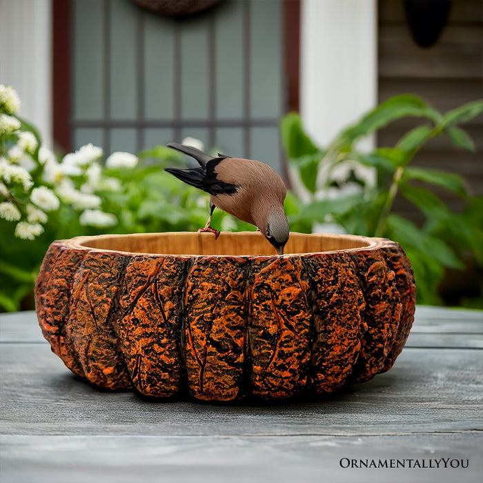 Nature's Basin Tree Bark Themed Bowl, 6" Resin Woodlandbasin Bird Bath Decor Resin Statues OrnamentallyYou