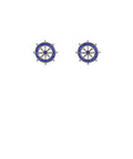 Nautical Captain’s Helm Stud Earrings – Blue Epoxy & Silver Tone