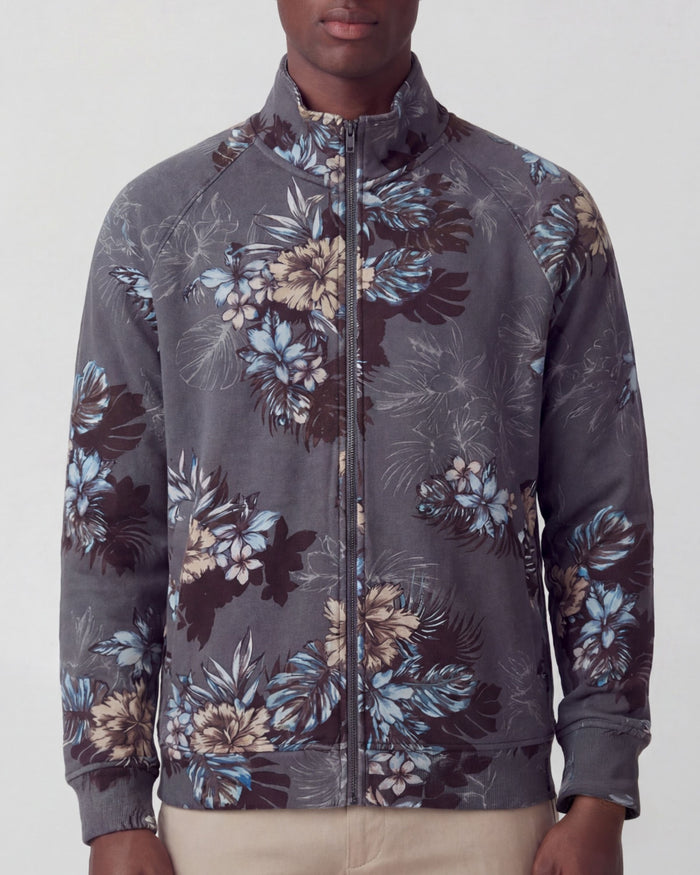 NEVILLE EXOTIC FLORAL BLACK MENS PRINTED ZIP JACKET