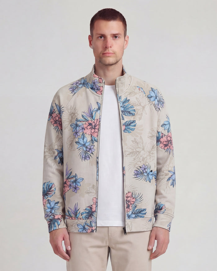 NEVILLE EXOTIC FLORAL NEUTRAL MENS PRINTED ZIP JACKET
