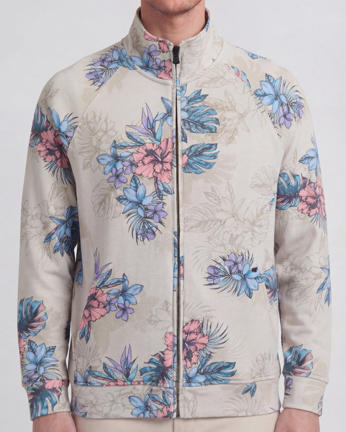 NEVILLE EXOTIC FLORAL NEUTRAL MENS PRINTED ZIP JACKET