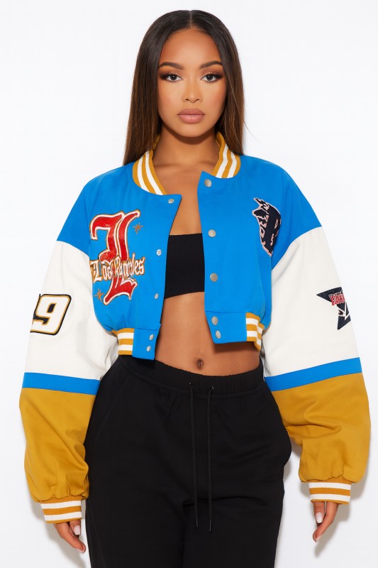 No Fans - Color Block Slightly Cropped Varsity Jacket