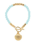 turquoise bracelet with gold clasp and shell charm