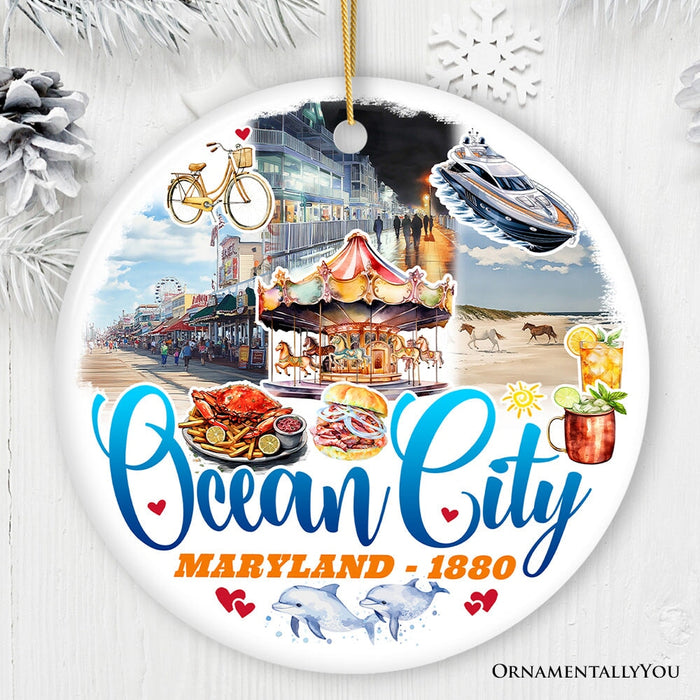 Ocean City Ceramic Ornament, Maryland Coastal Themes Christmas Decoration and Gift Ceramic Ornament OrnamentallyYou Circle