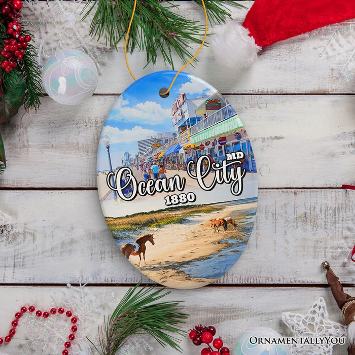 Ocean City Ceramic Ornament, Maryland Coastal Themes Christmas Decoration and Gift Ceramic Ornament OrnamentallyYou