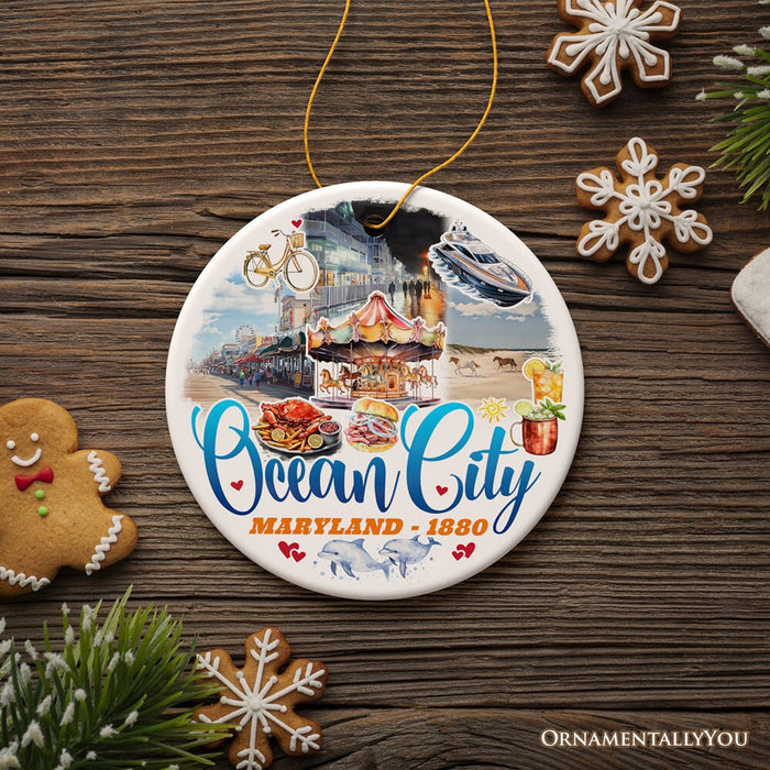 Ocean City Ceramic Ornament, Maryland Coastal Themes Christmas Decoration and Gift Ceramic Ornament OrnamentallyYou