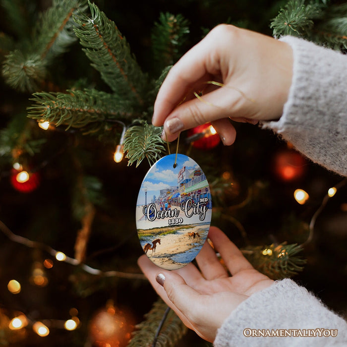 Ocean City Ceramic Ornament, Maryland Coastal Themes Christmas Decoration and Gift Ceramic Ornament OrnamentallyYou