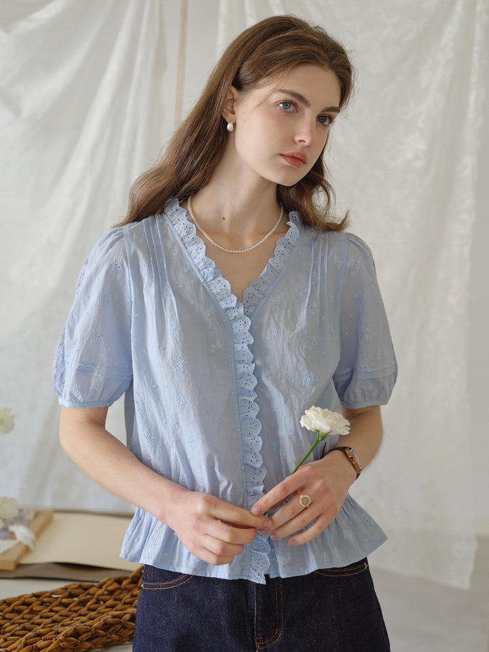 Olivia V- Neck 100%Cotton Blouse