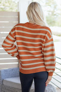 Orange Stripe Ribbed Trim Drop Shoulder Sweater - Sweaters & Cardigans/Sweaters