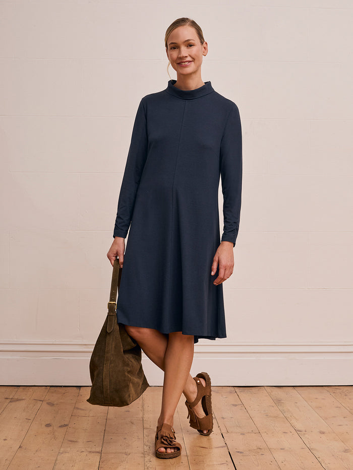 Organic Cotton Blend Roll Neck Swing Dress