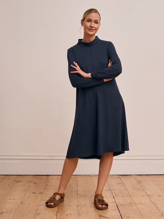 Organic Cotton Blend Roll Neck Swing Dress