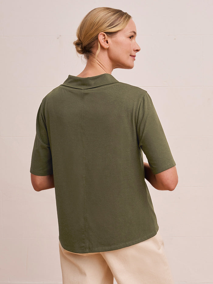 Organic Cotton Blend Shawl Neck Swing T Shirt
