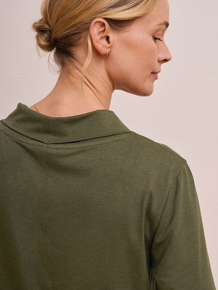 Organic Cotton Blend Shawl Neck Swing T Shirt