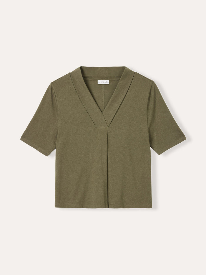 Organic Cotton Blend Shawl Neck Swing T Shirt