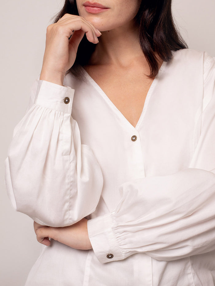 Organic Cotton Blend V Neck Button Through Blouse