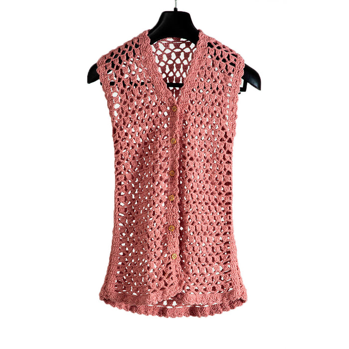 Organic Wool Cardigan Crochet | Dark Salmon