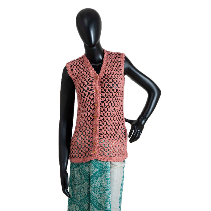 Organic Wool Cardigan Crochet | Dark Salmon