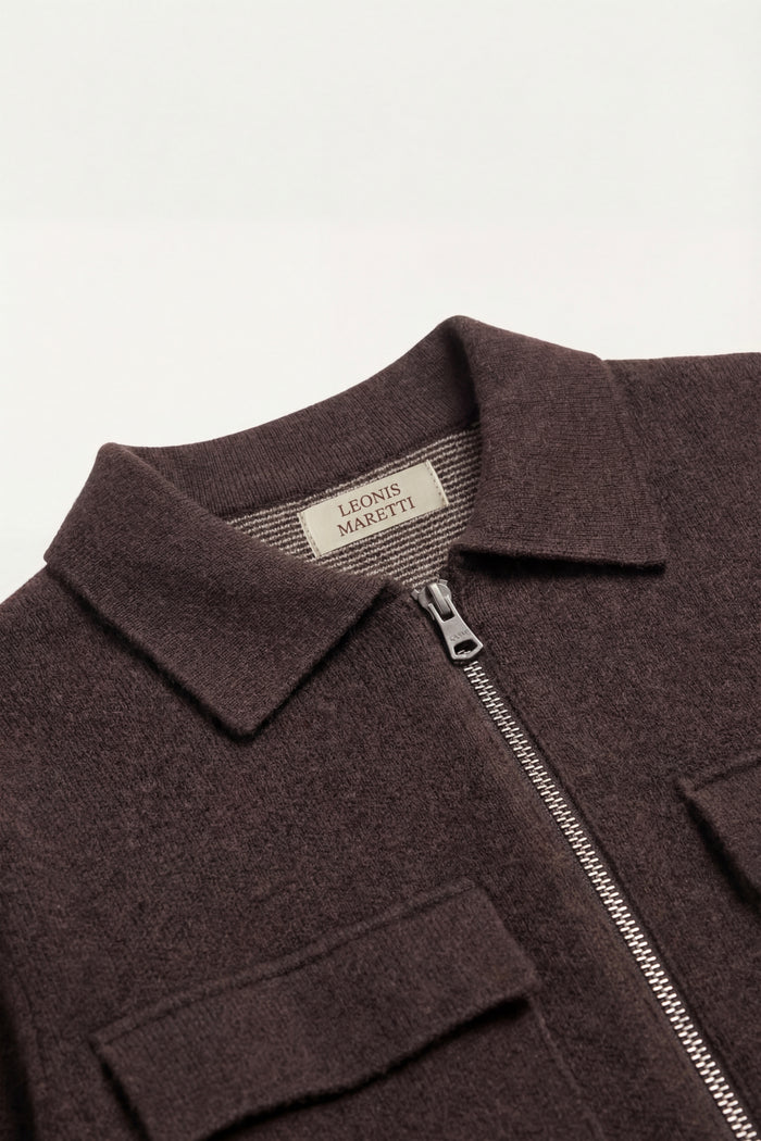 Orvello Dual-Zip Wool Cardigan Brown