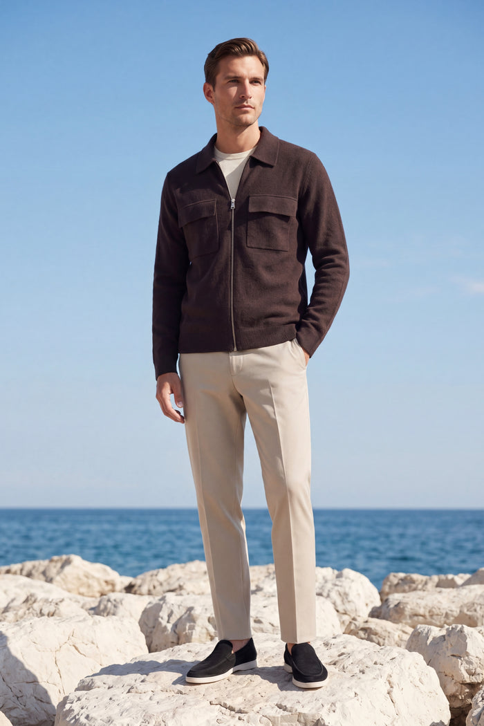 Orvello Dual-Zip Wool Cardigan Brown