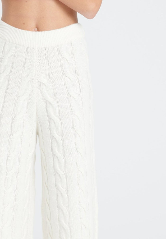 ZAYA 6 Pantalon à maille torsadée en cachemire 6 fils blanc écru