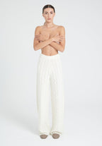 ZAYA 6 Pantalon à maille torsadée en cachemire 6 fils blanc écru