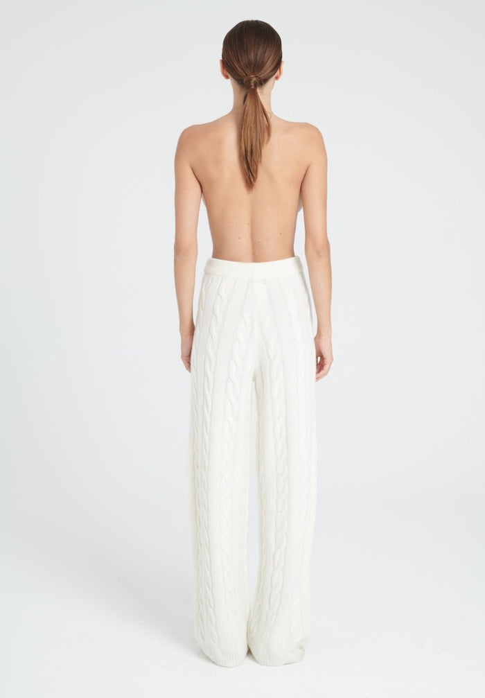ZAYA 6 Pantalon à maille torsadée en cachemire 6 fils blanc écru