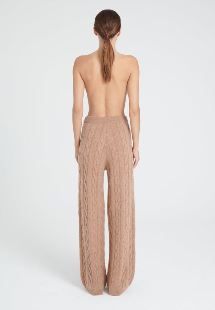 ZAYA 6 Pantalon à maille torsadée en cachemire 6 fils camel