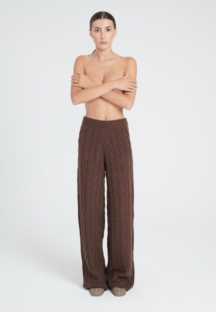 ZAYA 6 Pantalon à maille torsadée en cachemire 6 fils marron