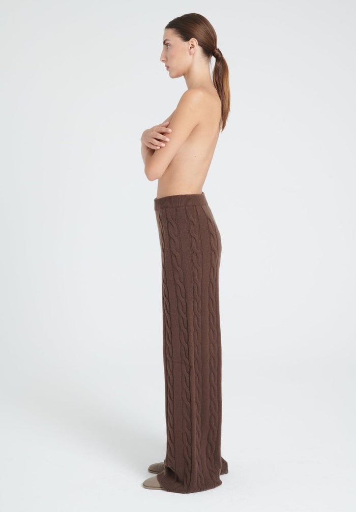 ZAYA 6 Pantalon à maille torsadée en cachemire 6 fils marron
