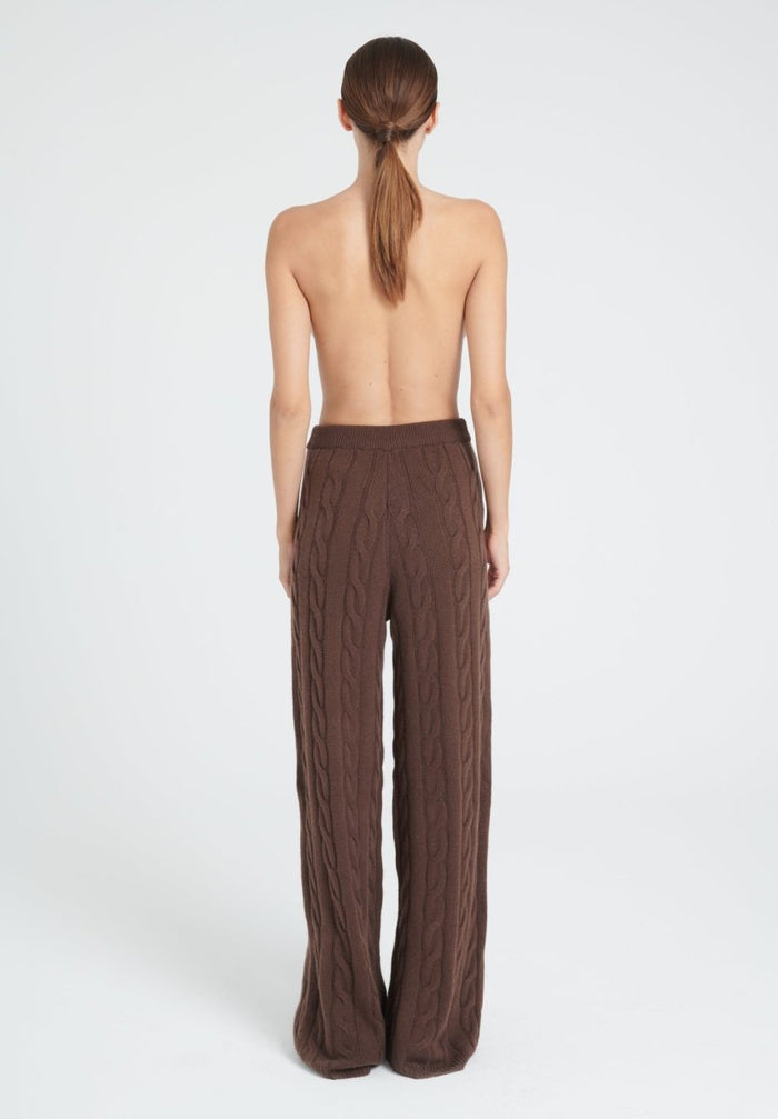ZAYA 6 Pantalon à maille torsadée en cachemire 6 fils marron