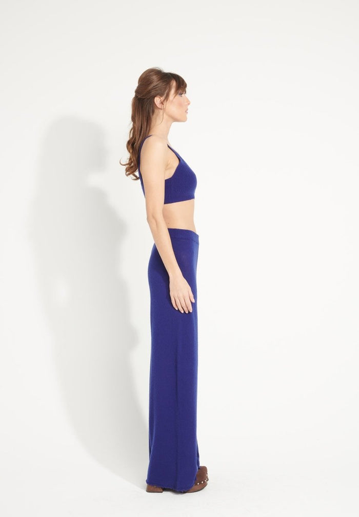AVA 15 Pantalon en cachemire déjaugé à finitions ciselées bleu nuit