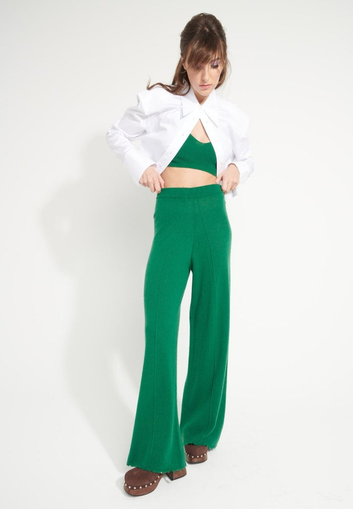 AVA 15 Pantalon en cachemire déjaugé à finitions ciselées vert émeraude