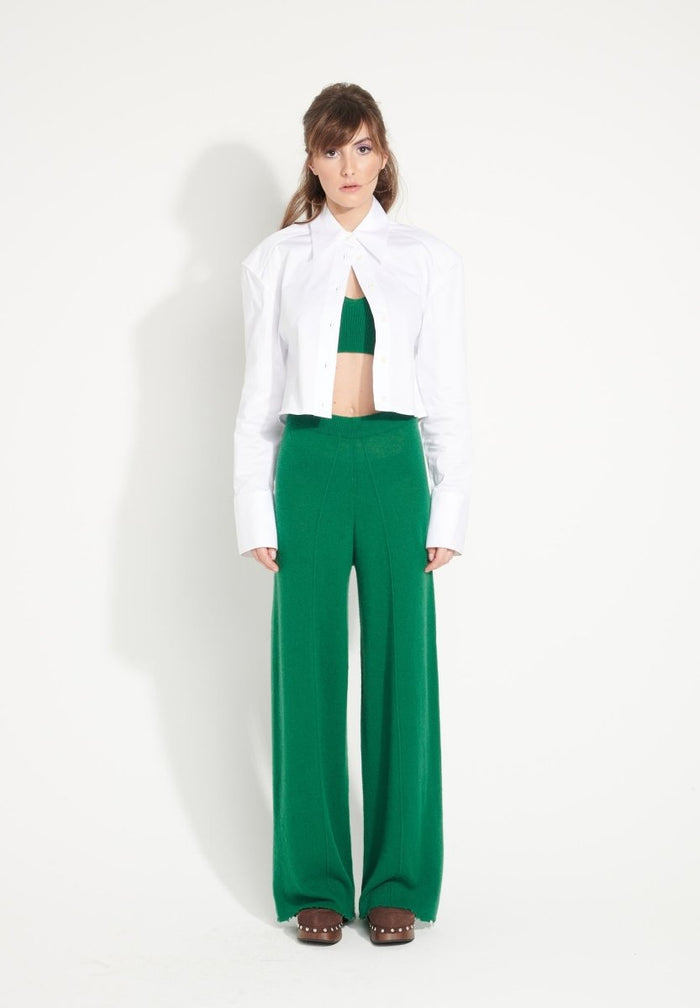 AVA 15 Pantalon en cachemire déjaugé à finitions ciselées vert émeraude