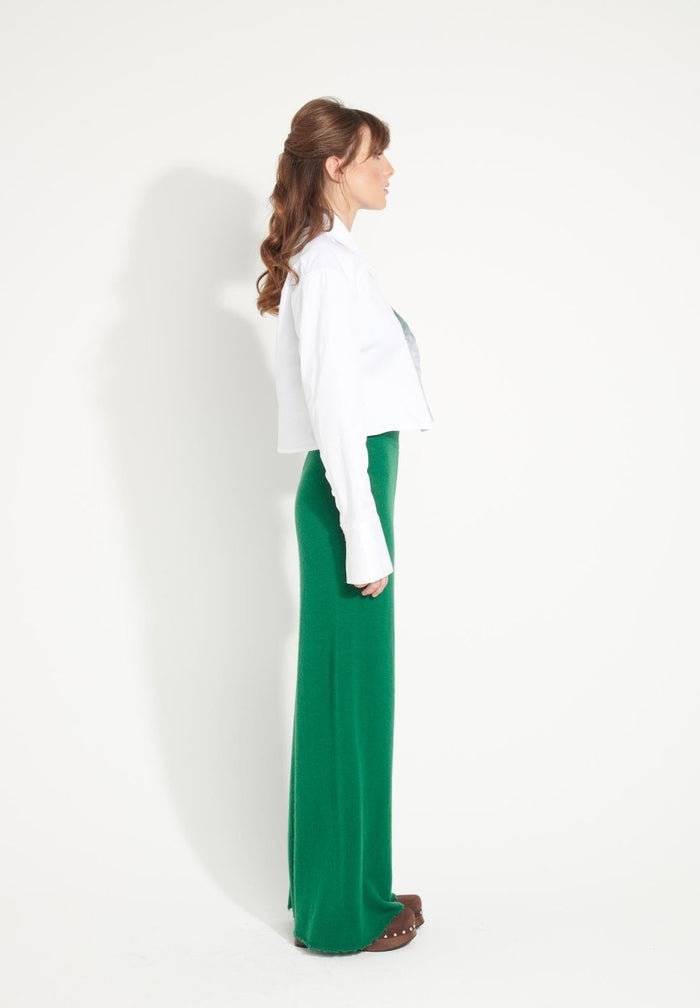 AVA 15 Pantalon en cachemire déjaugé à finitions ciselées vert émeraude