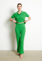 RIA 14 Pantalon coupe évasé en côte traditionnelle en cachemire vert pomme