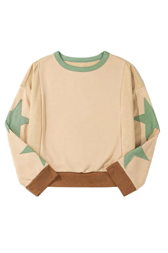 Shop Parchment Star Patchwork Exposed Seam Oversized Sweatshirt at eAura