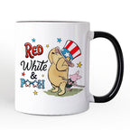 Patriotic Red White & Proud Winnie-the-Pooh Personalized Mug, 1926 A.A. Milne 4th of July Gift with Custom Name Personalized Ceramic Mug OrnamentallyYou Black Handle Non-Custom
