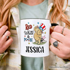 Patriotic Red White & Proud Winnie-the-Pooh Personalized Mug, 1926 A.A. Milne 4th of July Gift with Custom Name Personalized Ceramic Mug OrnamentallyYou