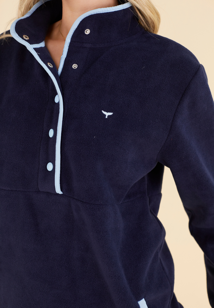 Pembroke Women's Pullover Fleece - Navy & Light Blue - Whale Of A Time Clothing