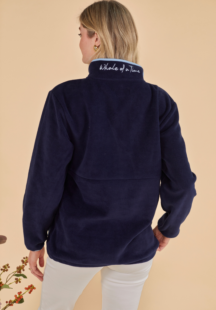 Pembroke Women's Pullover Fleece - Navy & Light Blue - Whale Of A Time Clothing