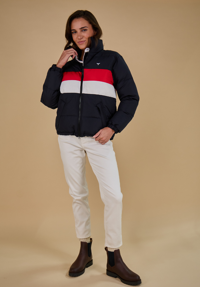 Penzance Women's Puffer Jacket - Navy - Whale Of A Time Clothing