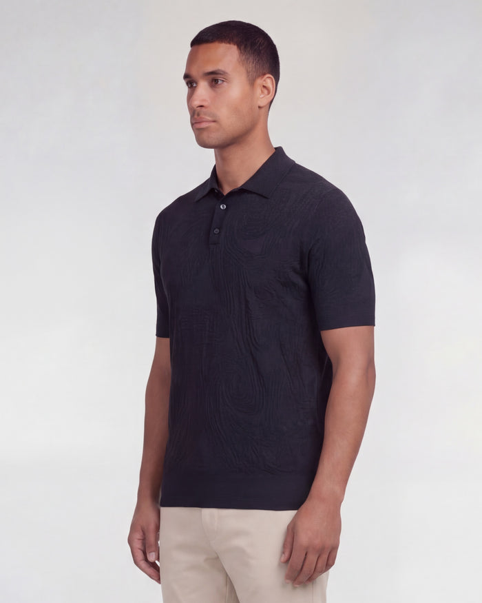 PETERSON BLACK MENS JACQUARD LINEN COTTON POLO