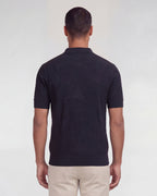 PETERSON BLACK MENS JACQUARD LINEN COTTON POLO