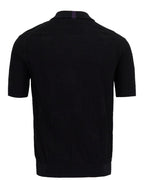 PETERSON BLACK MENS JACQUARD LINEN COTTON POLO