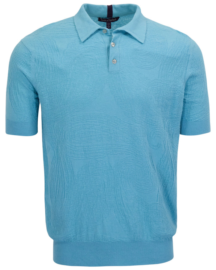 PETERSON TEAL MENS JACQUARD LINEN COTTON POLO